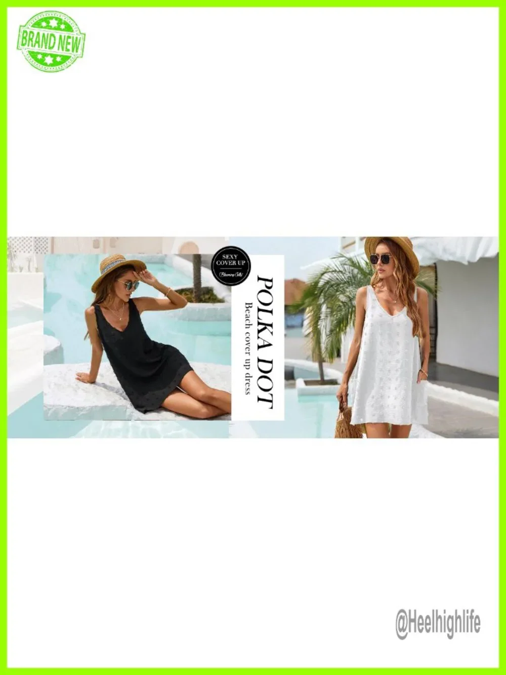 Polka Dot Beach Cover Up Dress V Neck Casual Swimsuit Coverup with Pockets